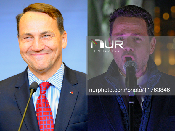 Minister of Foreign Affairs Radoslaw Sikorski (l) is seen in Warsaw, Poland on 23 October, 2024 and Warsaw mayor Rafal Trzaskowski (r) is se...