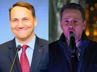 Minister of Foreign Affairs Radoslaw Sikorski (l) is seen in Warsaw, Poland on 23 October, 2024 and Warsaw mayor Rafal Trzaskowski (r) is se...