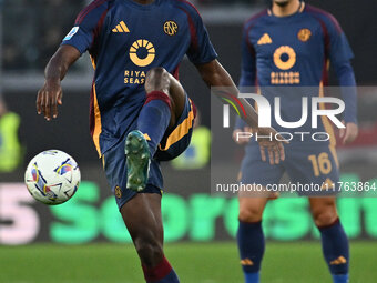 Evan Ndicka of A.S. Roma is in action during the 12th day of the Serie A Championship between A.S. Roma and Bologna F.C. at the Olympic Stad...