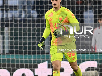 Mile Svilar of A.S. Roma is in action during the 12th day of the Serie A Championship between A.S. Roma and Bologna F.C. at the Olympic Stad...