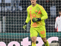 Mile Svilar of A.S. Roma is in action during the 12th day of the Serie A Championship between A.S. Roma and Bologna F.C. at the Olympic Stad...