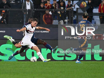 Thijs Dallinga of Bologna F.C. is in action during the 12th day of the Serie A Championship between A.S. Roma and Bologna F.C. at the Olympi...