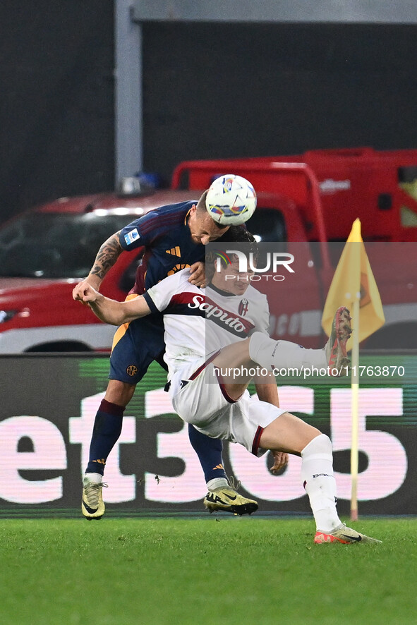 Angelino of A.S. Roma is in action during the 12th day of the Serie A Championship between A.S. Roma and Bologna F.C. at the Olympic Stadium...