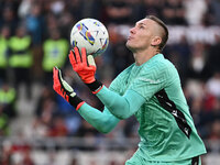 Lukasz Skorupski of Bologna F.C. is in action during the 12th day of the Serie A Championship between A.S. Roma and Bologna F.C. at the Olym...