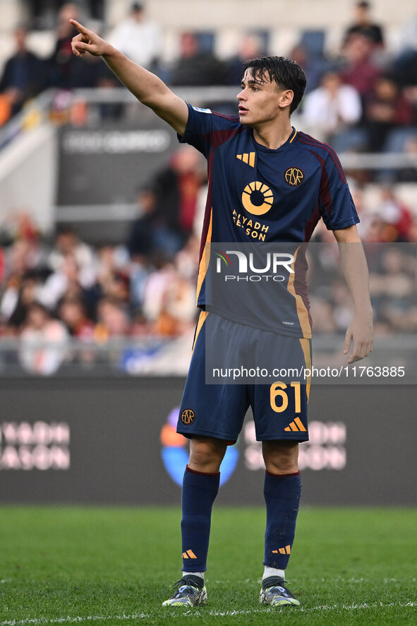 Niccolo Pisilli of A.S. Roma participates in the 12th day of the Serie A Championship between A.S. Roma and Bologna F.C. at the Olympic Stad...