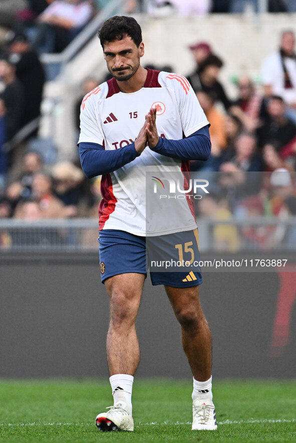 Mats Hummels of A.S. Roma participates in the 12th day of the Serie A Championship between A.S. Roma and Bologna F.C. at the Olympic Stadium...