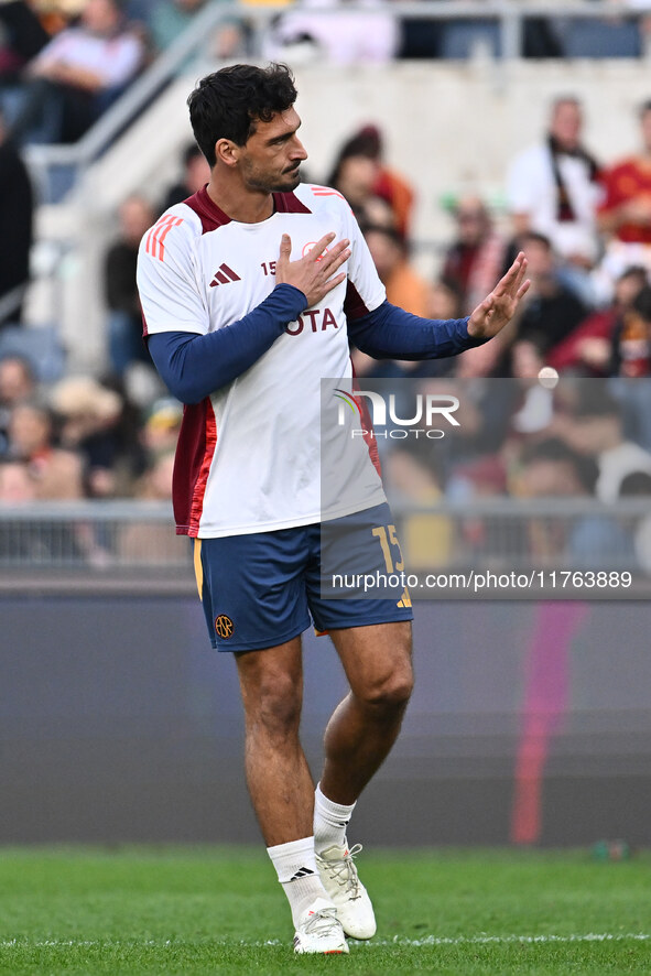 Mats Hummels of A.S. Roma participates in the 12th day of the Serie A Championship between A.S. Roma and Bologna F.C. at the Olympic Stadium...