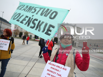 In Warsaw, Poland, on November 10, 2024, activists against the PiS party want to lay their wreath during the monthly celebrations of the Smo...