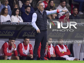 Carlos Carvalhal, Head Coach of SC Braga, reacts during the Liga Portugal Betclic match between SC Braga and Sporting CP at Estadio Municipa...