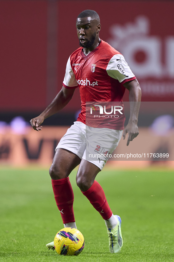 Sikou Niakate of SC Braga is in action during the Liga Portugal Betclic match between SC Braga and Sporting CP at Estadio Municipal de Braga...