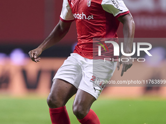 Sikou Niakate of SC Braga is in action during the Liga Portugal Betclic match between SC Braga and Sporting CP at Estadio Municipal de Braga...