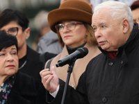 In Warsaw, Poland, on November 10, 2024, former Prime Minister and chairman of the PiS party, Jaroslaw Kaczynski, participates in the monthl...