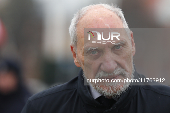 In Warsaw, Poland, on November 10, 2024, PiS MP Antoni Macierewicz participates in the monthly celebrations of the Smolensk disaster at the...