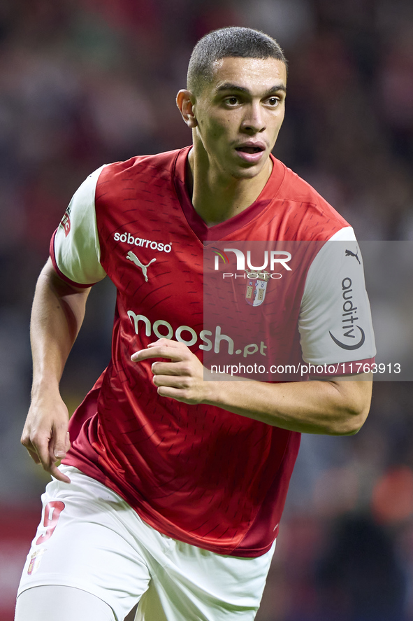 Amine El Ouazzani of SC Braga looks on during the Liga Portugal Betclic match between SC Braga and Sporting CP at Estadio Municipal de Braga...