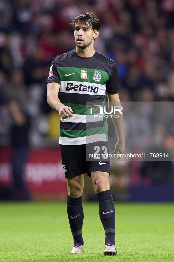 Daniel Braganca of Sporting CP looks on during the Liga Portugal Betclic match between SC Braga and Sporting CP at Estadio Municipal de Brag...