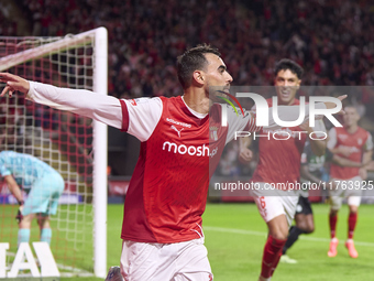 Ricardo Horta of SC Braga celebrates after scoring his team's second goal during the Liga Portugal Betclic match between SC Braga and Sporti...