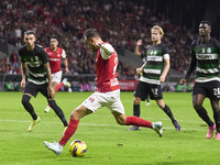 Ricardo Horta of SC Braga shoots on goal and scores his team's second goal during the Liga Portugal Betclic match between SC Braga and Sport...