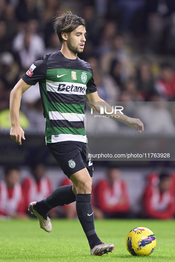 Daniel Braganca of Sporting CP is in action during the Liga Portugal Betclic match between SC Braga and Sporting CP at Estadio Municipal de...