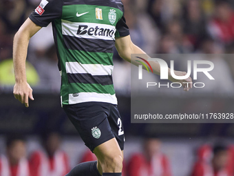 Daniel Braganca of Sporting CP is in action during the Liga Portugal Betclic match between SC Braga and Sporting CP at Estadio Municipal de...