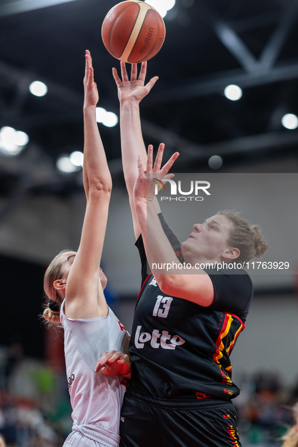 Kyara Linskens in action during the FIBA 2025 European Women's Basketball Championship Qualifiers Group C match between Poland and Belgium a...