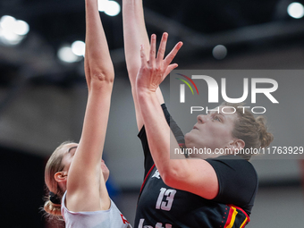 Kyara Linskens in action during the FIBA 2025 European Women's Basketball Championship Qualifiers Group C match between Poland and Belgium a...