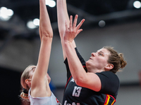 Kyara Linskens in action during the FIBA 2025 European Women's Basketball Championship Qualifiers Group C match between Poland and Belgium a...