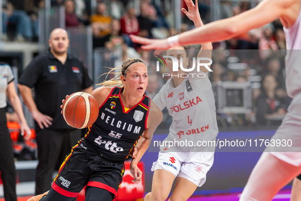 Julie Allemand and Julia Niemojewska in action during the FIBA 2025 European Women's Basketball Championship Qualifiers Group C match betwee...