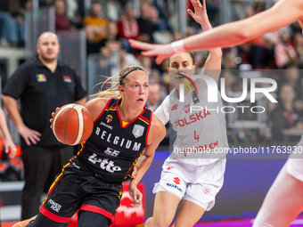 Julie Allemand and Julia Niemojewska in action during the FIBA 2025 European Women's Basketball Championship Qualifiers Group C match betwee...