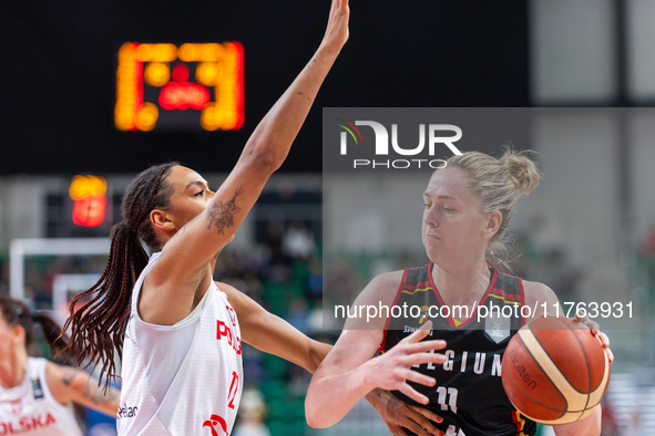 Stephanie Mavung and  Emma Meesseman in action during the FIBA 2025 European Women's Basketball Championship Qualifiers Group C match betwee...