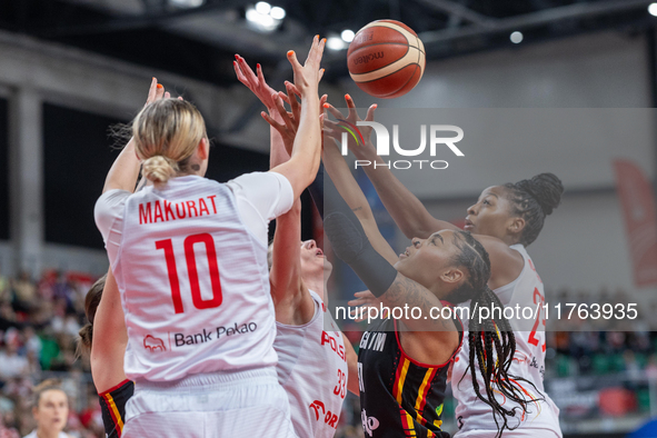 Anna Makurat, Maxuela Lisowa and  Stephanie Mavunga in action during the FIBA 2025 European Women's Basketball Championship Qualifiers Group...