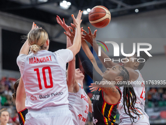 Anna Makurat, Maxuela Lisowa and  Stephanie Mavunga in action during the FIBA 2025 European Women's Basketball Championship Qualifiers Group...