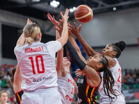 Anna Makurat, Maxuela Lisowa and  Stephanie Mavunga in action during the FIBA 2025 European Women's Basketball Championship Qualifiers Group...