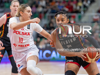 Anna Makurat and Maxuela Lisowa in action during the FIBA 2025 European Women's Basketball Championship Qualifiers Group C match between Pol...