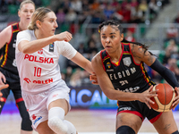 Anna Makurat and Maxuela Lisowa in action during the FIBA 2025 European Women's Basketball Championship Qualifiers Group C match between Pol...