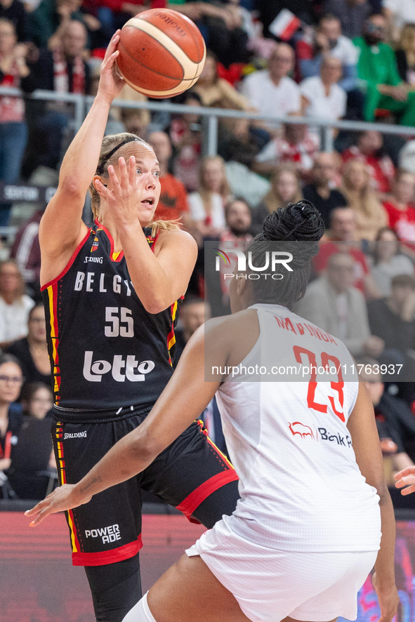 Julie Allemand in action during the FIBA 2025 European Women's Basketball Championship Qualifiers Group C match between Poland and Belgium a...