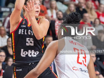 Julie Allemand in action during the FIBA 2025 European Women's Basketball Championship Qualifiers Group C match between Poland and Belgium a...