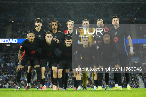 Barcelona line up during the LaLiga match between Real Sociedad and FC Barcelona at Reale Arena on November 10, 2024 in San Sebastian, Spain...