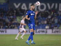 Domingos Duarte of Getafe is in action during the La Liga 2024/25 match between Getafe and Girona at Coliseum Stadium in Madrid, Spain, on N...