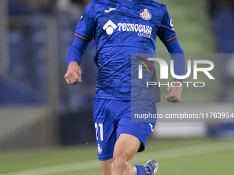 Juan Iglesias of Getafe is in action during the La Liga 2024/25 match between Getafe and Girona at Coliseum Stadium in Madrid, Spain, on Nov...