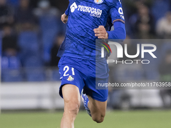 Juan Iglesias of Getafe is in action during the La Liga 2024/25 match between Getafe and Girona at Coliseum Stadium in Madrid, Spain, on Nov...