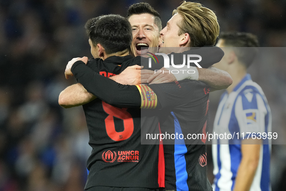 Robert Lewandowski centre-forward of Barcelona and Poland celebrates after scoring his sides first goal during the LaLiga match between Real...