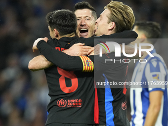 Robert Lewandowski centre-forward of Barcelona and Poland celebrates after scoring his sides first goal during the LaLiga match between Real...