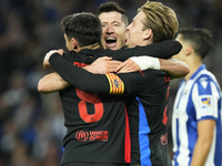 Robert Lewandowski centre-forward of Barcelona and Poland celebrates after scoring his sides first goal during the LaLiga match between Real...