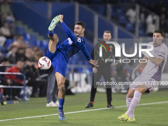 Juan Iglesias of Getafe is in action during the La Liga 2024/25 match between Getafe and Girona at Coliseum Stadium in Madrid, Spain, on Nov...