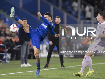 Juan Iglesias of Getafe is in action during the La Liga 2024/25 match between Getafe and Girona at Coliseum Stadium in Madrid, Spain, on Nov...