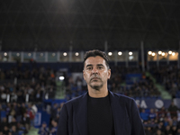 In Madrid, Spain, on November 10, 2024, Girona coach Michel is present during the La Liga 2024/25 match between Getafe and Girona at Coliseu...