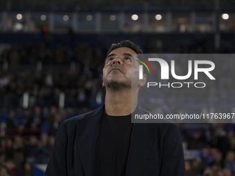 In Madrid, Spain, on November 10, 2024, Girona coach Michel is present during the La Liga 2024/25 match between Getafe and Girona at Coliseu...