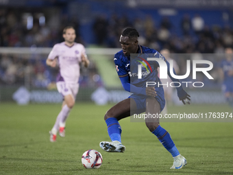 Christantus Uche of Getafe is in action during the La Liga 2024/25 match between Getafe and Girona at Coliseum Stadium in Madrid, Spain, on...