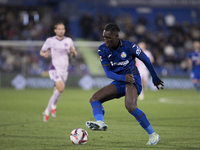 Christantus Uche of Getafe is in action during the La Liga 2024/25 match between Getafe and Girona at Coliseum Stadium in Madrid, Spain, on...