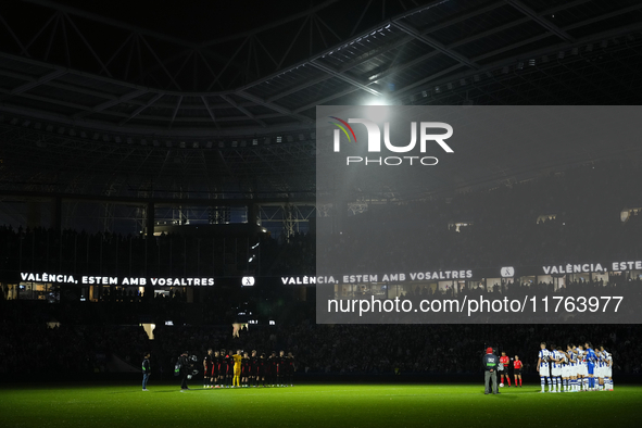 Both teams moment of silence prior to the LaLiga match between Real Sociedad and FC Barcelona at Reale Arena on November 10, 2024 in San Seb...